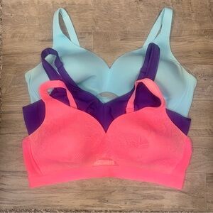 Cacique Vibrant Pink, Rich Purple, and Soft Blue Bras